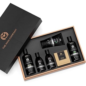 the man company charcoal grooming kit for man with body wash hair shampoo face scrub face wash cleansing gel soap bar  gift set for husband boyfriend - pack of 6