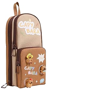 manaki canvas kawaii 3 compartment cute pencil case for girls large capacity pen pencil pouch smooth zipper multifunctional stationery organizer for school office 3 compartment capybara pouch