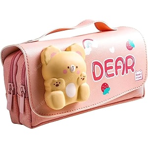 pencil case cute cartoon pencil pouch 3d embossed design novelty pencil for case gift for students kids pudding bear