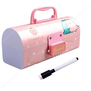 plastic pen pencil box suitcase style password lock pencil case multi-layer pencil box stationary organizer case for boys girls kids dinosaur pink pencil case