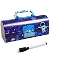Plastic Pen Pencil Box Suitcase Style Password Lock Pencil Case Multi-Layer Pencil Box Stationary Organizer Case for Boys Girls Kids (Astronaut Blue)