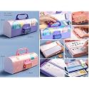 Plastic Pen Pencil Box Suitcase Style Password Lock Pencil Case Multi-Layer Pencil Box Stationary Organizer Case for Boys Girls Kids (Dinosaur Purple Pencil Case)
