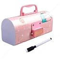 Plastic Pen Pencil Box Suitcase Style Password Lock Pencil Case Multi-Layer Pencil Box Stationary Organizer Case for Boys Girls Kids (Dinosaur Pink Pencil Case)
