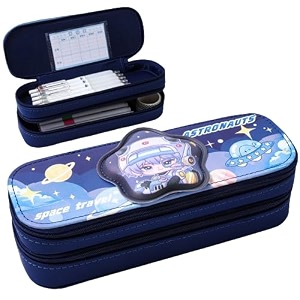 manaki double layer 3d cute aesthetic pencil case for girls - large capacity multifunctional stationery organizer for school astronauts pouch