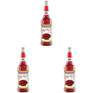 manama red rose syrup  mixer for mocktails cocktails drinks juices beverages  non alcoholic mix 750ml bottle pack of 3