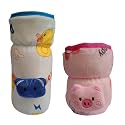 Soft Plush Stretchable Baby Bottle Cover Tote Bag with Strap for Suitable for 120ml & 150ml Bottle (Multicolors) (Multicolors) (125ml 120 ml and 140ml & 250ml 260ml 330ml- Blue Pink)
