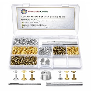 mandala crafts assorted tubular metal rivet studs amp hole punch tool kit set for leather repair and clothing decoration 6mm 8mm silver gold antique bronze