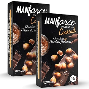 manforce cocktail chocolate amp hazelnut flavoured condoms for men 20 count pack of 2 with dotted rings lubricated latex condoms
