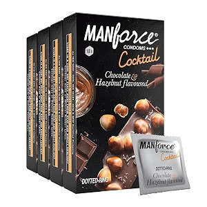 manforce cocktail chocolate amp hazelnut flavoured condoms for men 40 count pack of 4 with dotted rings double the fun with double flavour