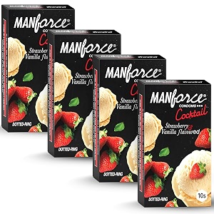 manforce cocktail strawberry amp vanilla extra dotted amp flavoured condoms  40 pcs  lubricated latex condoms  for her enhanced pleasure  indias no 1 condom brand for safe sex