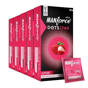 manforce litchi flavoured extra dotted condoms for men extra dots for her extra stimulation indias no 1 condom brand lubricated latex condoms pack of 5
