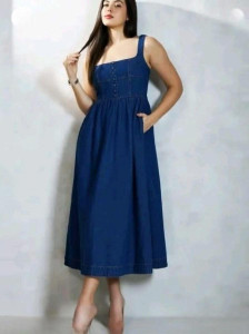 Manggo Women Fit and Flare Blue Midi
