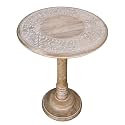Mango Wood Round End Table, White Wash, 18x22