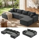 Mangodan Cloud Sectional Couch, Boneless Couches for Living Room, Grey