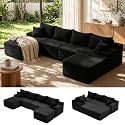 Mangodan Cloud Sectional Couch, Boneless Couches for Living Room, Black