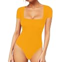 MANGOPOP Women's Square Neck Bodysuit Shirt Long Sleeve Short Sleeve Tops