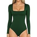 MANGOPOP Women's Square Neck Bodysuit Shirt Long Sleeve Short Sleeve Tops