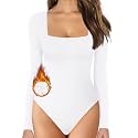 MANGOPOP Women's Square Neck Bodysuit Shirt Long Sleeve Short Sleeve Tops