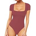 MANGOPOP Women's Square Neck Bodysuit Shirt Long Sleeve Short Sleeve Tops