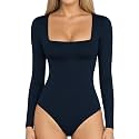 MANGOPOP Women's Square Neck Bodysuit Shirt Long Sleeve Short Sleeve Tops