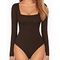 MANGOPOP Women's Square Neck Bodysuit Shirt Long Sleeve Short Sleeve Tops