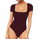 MANGOPOP Women's Square Neck Bodysuit Shirt Long Sleeve Short Sleeve Tops