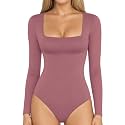 MANGOPOP Women's Square Neck Bodysuit Shirt Long Sleeve Short Sleeve Tops