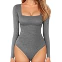 MANGOPOP Women's Square Neck Bodysuit Shirt Long Sleeve Short Sleeve Tops