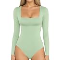 MANGOPOP Women's Square Neck Bodysuit Shirt Long Sleeve Short Sleeve Tops