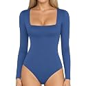 MANGOPOP Women's Square Neck Bodysuit Shirt Long Sleeve Short Sleeve Tops