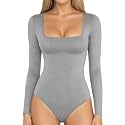 MANGOPOP Women's Square Neck Bodysuit Shirt Long Sleeve Short Sleeve Tops