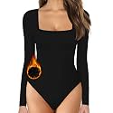 MANGOPOP Women's Square Neck Bodysuit Shirt Long Sleeve Short Sleeve Tops