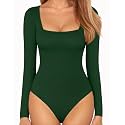 MANGOPOP Women's Square Neck Bodysuit Shirt Long Sleeve Short Sleeve Tops