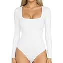 MANGOPOP Women's Square Neck Bodysuit Shirt Long Sleeve Short Sleeve Tops