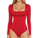 MANGOPOP Women's Square Neck Bodysuit Shirt Long Sleeve Short Sleeve Tops