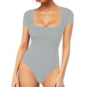 MANGOPOP Women's Square Neck Bodysuit Shirt Long Sleeve Short Sleeve Tops