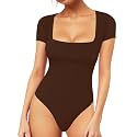 MANGOPOP Women's Square Neck Bodysuit Shirt Long Sleeve Short Sleeve Tops