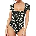 MANGOPOP Women's Square Neck Bodysuit Shirt Long Sleeve Short Sleeve Tops