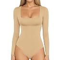 MANGOPOP Women's Square Neck Bodysuit Shirt Long Sleeve Short Sleeve Tops