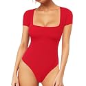 MANGOPOP Women's Square Neck Bodysuit Shirt Long Sleeve Short Sleeve Tops