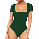 MANGOPOP Women's Square Neck Bodysuit Shirt Long Sleeve Short Sleeve Tops