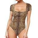 MANGOPOP Women's Square Neck Bodysuit Shirt Long Sleeve Short Sleeve Tops