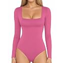 MANGOPOP Women's Square Neck Bodysuit Shirt Long Sleeve Short Sleeve Tops