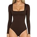 MANGOPOP Women's Square Neck Bodysuit Shirt Long Sleeve Short Sleeve Tops