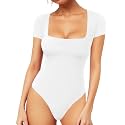 MANGOPOP Women's Square Neck Bodysuit Shirt Long Sleeve Short Sleeve Tops