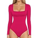 MANGOPOP Women's Square Neck Bodysuit Shirt Long Sleeve Short Sleeve Tops