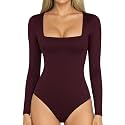 MANGOPOP Women's Square Neck Bodysuit Shirt Long Sleeve Short Sleeve Tops