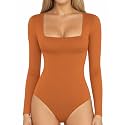 MANGOPOP Women's Square Neck Bodysuit Shirt Long Sleeve Short Sleeve Tops