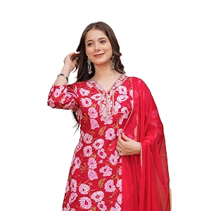 MANHAREE Womens Rayon Printed Straight Kurta