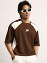 MANIAC Colorblock Men Round Neck Brown T-Shirt